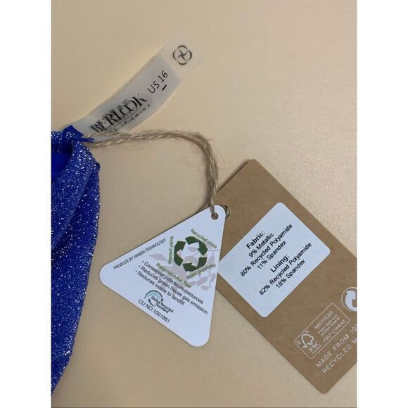 Berlook Lurex One Shoulder Bikini Top & High Waisted Bottoms Set Blue Size 16 - Picture 8 of 12